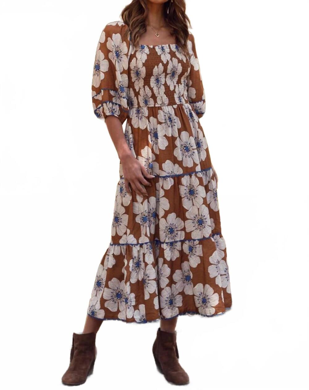 NEW ODDI walk in the park midi dress in taupe multi